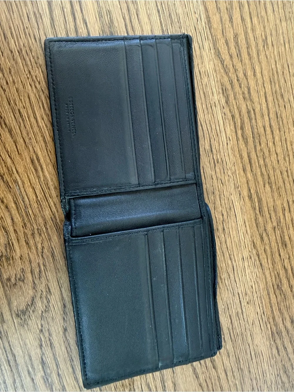 Bottega Veneta Woven Black Leather Bifold Wallet with Metallic Flecks